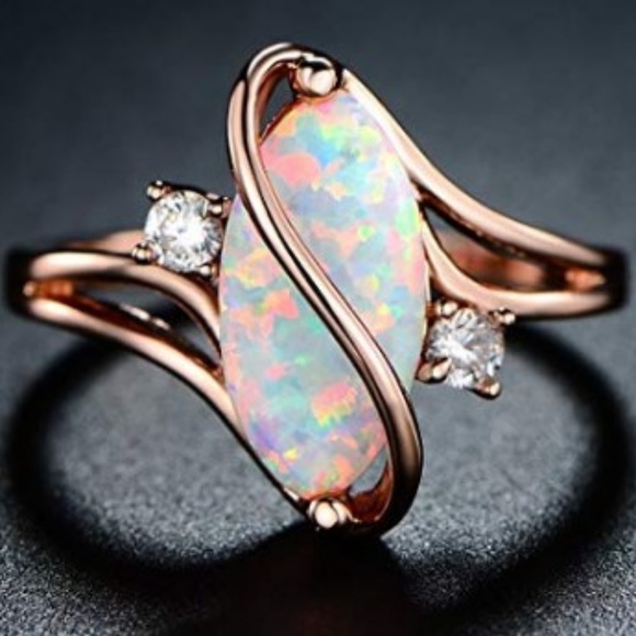 Rose & White Gold Plated,  opal & fire opal ring - Picture 2 of 5